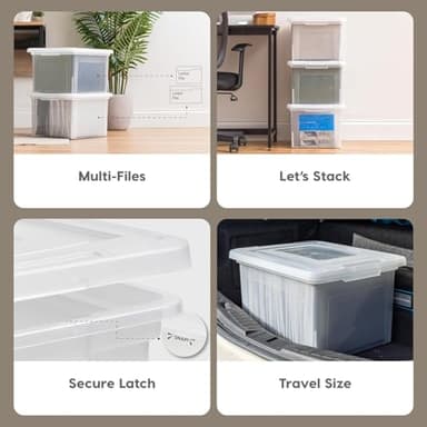 IRIS USA File Box, Plastic File Organizer with Lids for Letter/Legal File, Portable Document Box For Moving, Storage Bin with Durable and Secure Lid, Stackable Nestable BPA-Free, Pearl 35 Qt. 4 Pack - Image 3