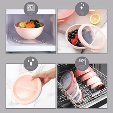 COOK WITH COLOR Mixing Bowls with TPR Lids - 12 Piece Plastic Nesting Bowls Set includes 6 Prep Bowls and 6 Lids, Microwave Safe (Rose) - Image 5