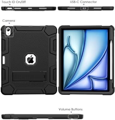 Case for iPad Air 13-inch (M3/M2) 2025/2024, [Built-in Pencil Holder] Heavy Duty Shockproof Rugged Protective Case for 13 inch iPad Air (2025/2024 Version), Black - Image 8