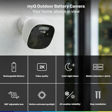 CHAMBERLAIN myQ Outdoor Battery Camera | 2K Camera, Color Night Vision, Spotlight, Motion Alerts, Live View with Two-Way Talk, Wireless, Weather-Resistant, Outdoor, White - Image 2
