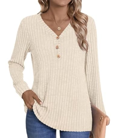 HOTGIFT Womens Sweaters Long Sleeve Casual Tunic Tops Fall Winter Shirts Loungewear Fashion Clothes 2025 Beige X-Large - Image 3