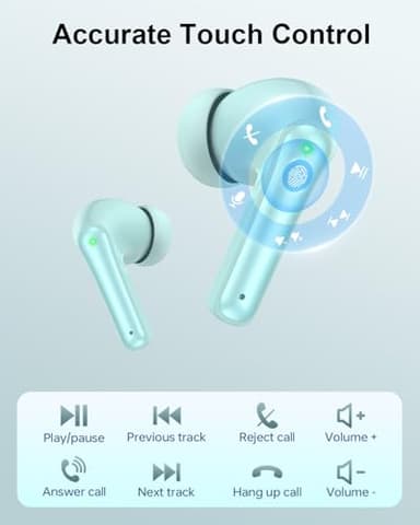 JGUG Wireless Earbuds, Bluetooth 5.3 Ear Buds, Headphones with Clear Stereo Sound, 40H Playtime with LED Digital Display, IPX7 Waterproof Earphones Built-in Mic for Phone Tablet Sports Workout, Jade - Image 4