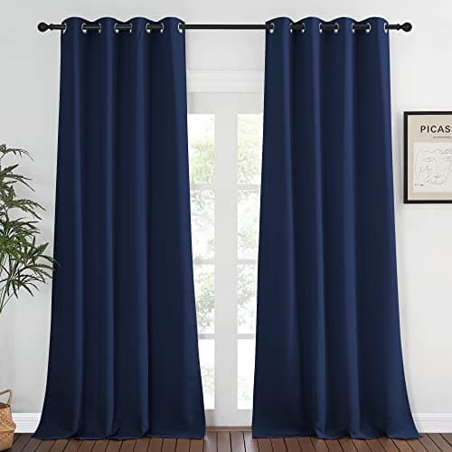 NICETOWN Blackout Navy Blue Curtains 120 inch Length - Window Treatment Energy Saving Thermal Insulated Room Darkening Solid Grommet Drapes for Living Room (1 Panel, 52 by 120-Inch) - Image 1