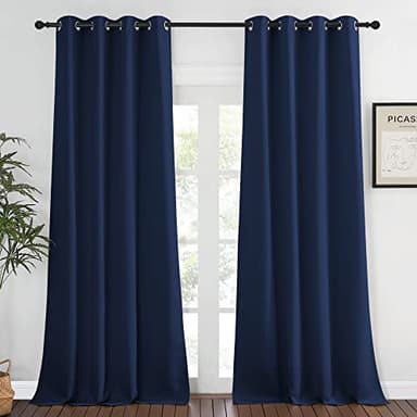 NICETOWN Blackout Navy Blue Curtains 120 inch Length - Window Treatment Energy Saving Thermal Insulated Room Darkening Solid Grommet Drapes for Living Room (1 Panel, 52 by 120-Inch) - Image 1