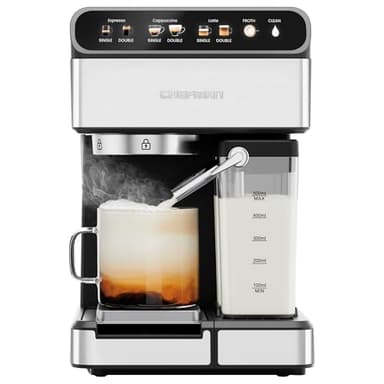Chefman CaféMaster Pro Espresso Machine, Brew Single or Double Shots, Coffee Maker with Built-In Milk Frother for Cappuccino & Latte, XL 1.8 Liter Removable Water Reservoir - Stainless Steel - Image 1