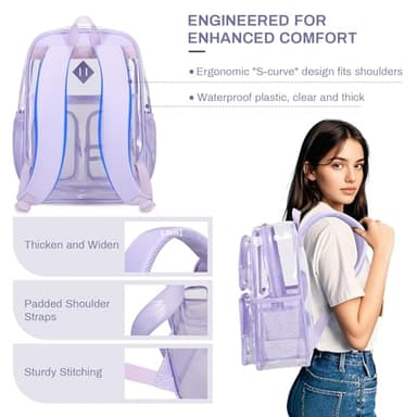 ASKSKY Clear Backpacks for School Heavy Duty Clear Bookbag Stadium Events Transparent Back Pack Girls Women, Purple - Image 5