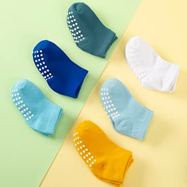 JAKIDAR 12 Pair Baby Toddler Socks Non-Slip Grip Cotton Ankle Socks for Boys Girls Non Skid Soles for Infants Kids, Ocean Blue, 12-24 Months - Image 2