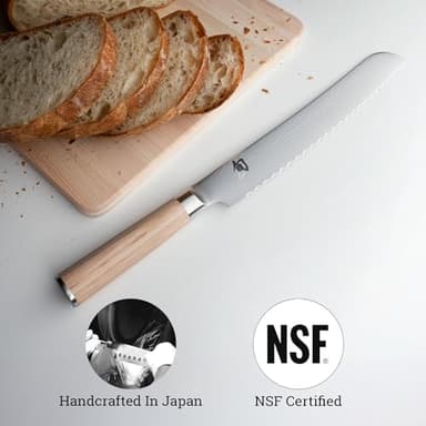 Shun Classic Blonde 9" Bread Knife, Handcrafted Japanese Serrated Knife, VG-MAX Core with Damascus Stainless Steel Cladding, Pakkawood Handle, Slicing Tool for Professional and Home Chefs - Image 5