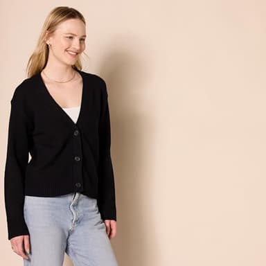 Amazon Essentials Women's Relaxed Fit V-Neck Cropped Cardigan, Black, X-Large - Image 2