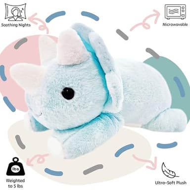 uoozii 24" | 5 Pounds Blue Dinosaur Weighted Stuffed Animals with Unscented Microwavable Heating Pad, Cute Coolable Heatable Weighted Plush Warm Gift for Kids & Adults - Image 2