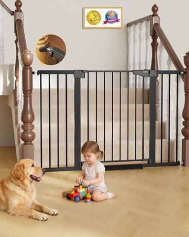 Cumbor 29.7"–51.5" Extra Wide Baby Gate for Stairs, Pressure-Mounted Dog Gates for Doorways & Hallways, Auto-Close Walk-Through, No-Trip Design, Child Proof Safety, Dog/Pet Gate for Indoor Use, Black - Image 2