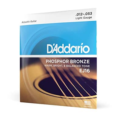 D'Addario Acoustic Guitar Strings, Phosphor Bronze, EJ16, Light Gauge 12-53, 6-String Set, Pack of 1 - Image 1