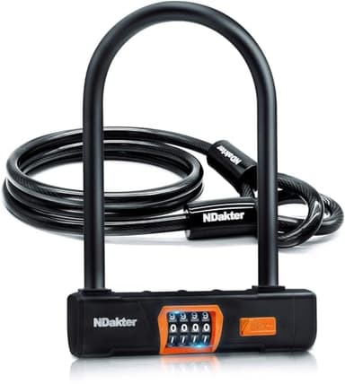 NDakter Bike Locks Heavy Duty Anti Theft, Combo Bike U Lock, 4-Digit Resettable Combination Bicycle Lock, Large U Shaped Ebike Lock with 5Ft Steel Cable for Electric Bike, Escooter, Motorcycle,Door - Image 1