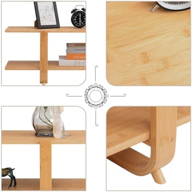 HollyHOME Bamboo TV Stand with Storage for TVs up to 65'', Modern Entertainment Center with 2 Open Shelf, Accent TV Media Console Table for Living Room, Bedroom, 55"(L), Burlywood - Image 5