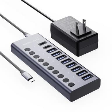 ACASIS 10 Ports 60W USB C 3.2 Hub, 10Gpbs Data Transfer, 20V/3A Power Adapter, Individual On/Off Switches, Aluminum Housing, USB Splitter for PC, Computer, Laptop, Mobile HDD, Flash Drive - Image 1