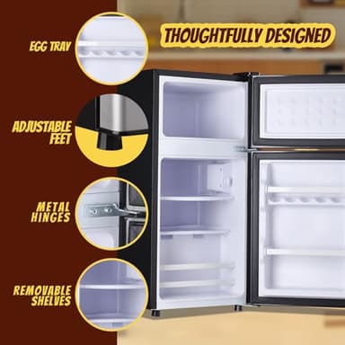 TACOOL 2.4 Cu.ft Mini Fridge Mini Refrigerator with Freezer Dual Door Dorm Fridge for Personal Senven Temp Gear Suit for Apartment, Bedroom, Rv Silver - Image 5