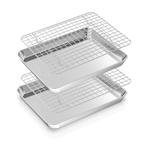 Baking Sheet with Wire Rack, Stainless Steel Cookie Sheet Pan Set, Non Stick Baking Pans with Cooling Rack for Oven Cooking, 9.3 x 6.9 x 1 inch 4 Pcs - Image 1