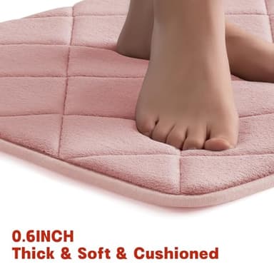 YIHOUSE Pink Bathroom Rugs Set 5 Piece, Soft Non Slip Memory Foam Bath Mat, Machine Wash Bathroom Mat Set, Water Absorbent Bath Mats for Toilet and Floor (Pink) - Image 6