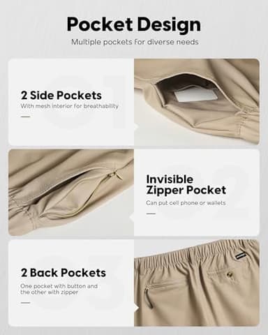 maamgic Men's 5 Inseam Shorts Casual Classic Fit Short Men with Multi-Pocket Mens Workout Shorts Hybrid Quick Dry Shorts Khaki Medium - Image 4