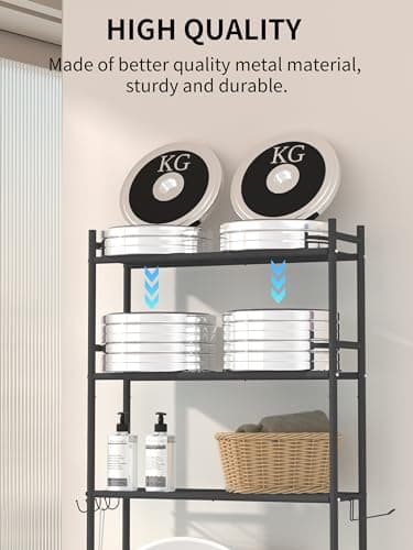 GloTika 3-Tier Over The Toilet Storage, Space Saver Metal Bathroom Shelves, Freestanding Above Over Toilet Storage Shelf with 4 Hooks for Bathroom, Black - Image 6
