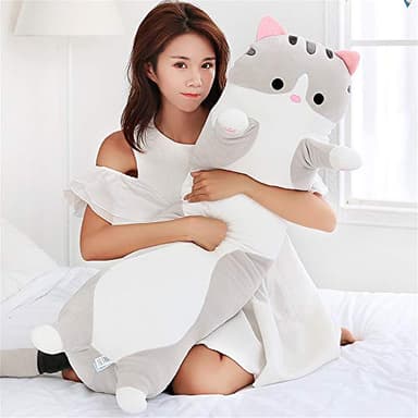shangman Lovely Plush Cat Doll Cute Cartoon Soft Stuffed Kitten Pillow Long Throw Sleeping Toy Gift for Kids Girlfriend Multiple Size (Grey,50cm/19.6in) - Image 8