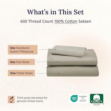 California Design Den Luxury Twin Sheet Set - 100% Cotton, 600 Thread Count Deep Pocket Twin Sheets, Soft Hotel-Quality Bedding with Sateen Weave (Cool Taupe) - Image 4