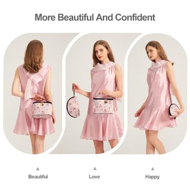 AmBealla Cosmetic Bag Large Makeup Bags Pink Travel Case with Makeup Brush Holder，2PCS Cosmetic Organizer for Women, Toiletry Storage Bag for Skincare & Beauty Tools Sweet Cute for Girls - Image 3