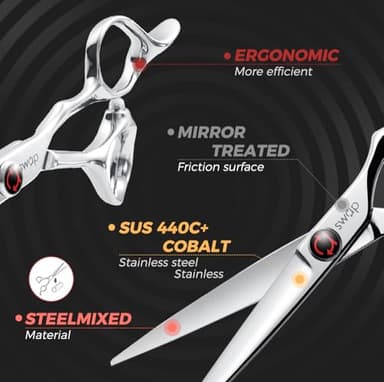 SWAP 5.5'' Professional Hair Cutting Scissors - Japanese SUS440C Steel (60-62HRC), Hand-Sharpened Blades, Adjustable Tension, Ergonomic Design for Salon/Home Use (S2) - Image 4