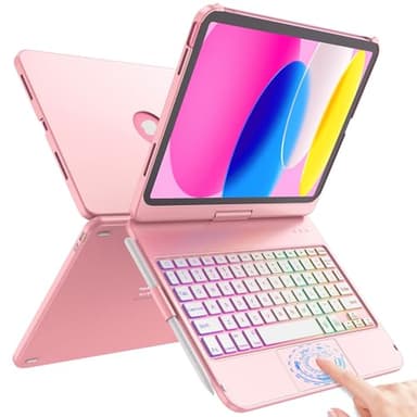 FUWANG Touch Keyboard Case for iPad (A16) 11th Generation 11 inch 2025&10th Gen 10.9 inch 2022, 360° Rotate for iPad 10th Generation Case with Keyboard, Backlit Keyboard Case with Pencil Holder, Pink - Image 1