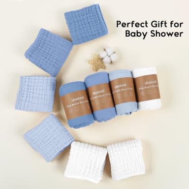 Unnivoll Muslin Burp Cloths for Baby 100% Cotton Burping Cloths for Boys Girls Large 20''X10'' Extra Soft and Absorbent 12 Pack - Gradient White Blue - Image 7