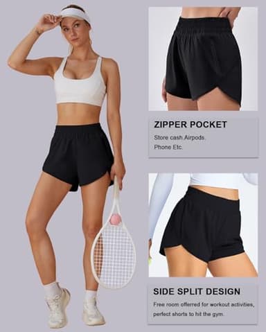 BMJL Women's Running Shorts Elastic High Waisted with Pockets, 2.5" Sporty Workout Quick Dry Athletic Shorts(XS,Black) - Image 5