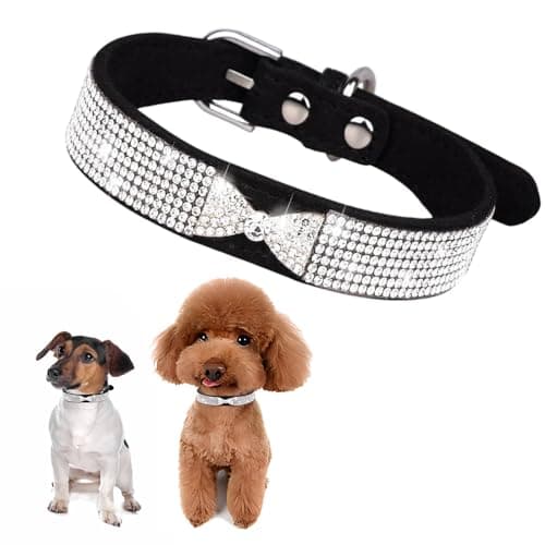 Bling Dog Collars for Small Dogs, Rhinestone Pet Collars, Pink Diamond Puppy Collar for XXS XS Small Medium Large Female Dogs Girl Cats,Black L - Image 1
