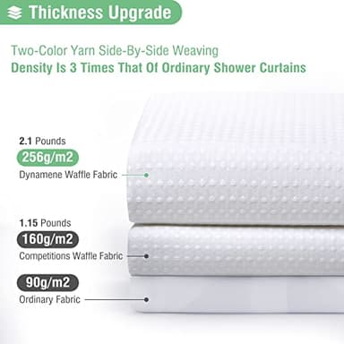 Dynamene White Fabric Shower Curtain， Waffle Weave Heavy Duty Hotel Luxury Cloth Shower Curtains for Bathroom, 72 Inch 256GSM Weighted Bath Curtain Set with 12 Plastic Hooks,72x72 - Image 2