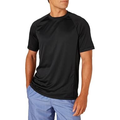 Amazon Essentials Men's Slim-Fit Short-Sleeve Quick-Dry UPF 50 Swim Tee, Black, Small - Image 1