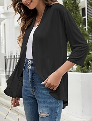 Yekaty Women's 3/4 Sleeves Lightweight Black Cardigans Loose Casual Cardigan Open Front Sweaters - Image 3