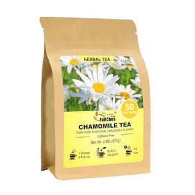 FullChea - Chamomile Tea bags, 50 Teabags - Pure & Natural Chamomile Flower Herbal Tea for Relaxation - Non-GMO - Caffeine-free - Support Digestion & Boost Immune System - Image 1