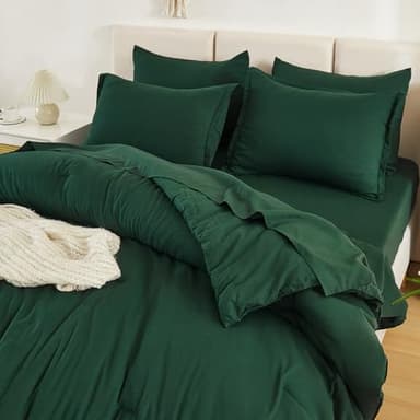 Litanika Oversized King Comforter Sets Emerald Green - 7 Pieces Bed in a Bag Oversized King Bedding Comforter Sets, Solid Lightweight Bed Set with Comforter, Sheets, Pillowcases & Shams - Image 4