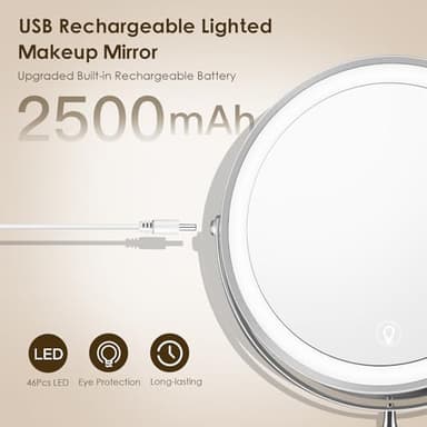 MNIENT Wall Mounted Lighted Makeup Mirror, 8" Rechargeable Double-Sided Light up Magnifying Mirror 1x/10x, 3 Colors Led Vanity Mirror with Lights, Touch Dimmable 360° Rotation Foldable - Image 3