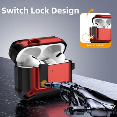 [4 in 1] Lock Case Compatible with AirPods Pro 3 with Keychain,Lanyard and Cleaning Pen Kit,Military Grade Armor Shockproof Rugged Shell Protective Cover for Women Men - Image 2