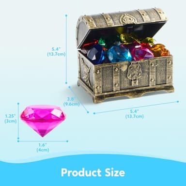 Sloosh Diving Gems Pool Toys, 16 Big Colorful Diamond with Pirate Treasure Chest,Swim Dive Toy for Kids Underwater Gemstone Swimming Training Gift Water Pool Games(Gold) - Image 6