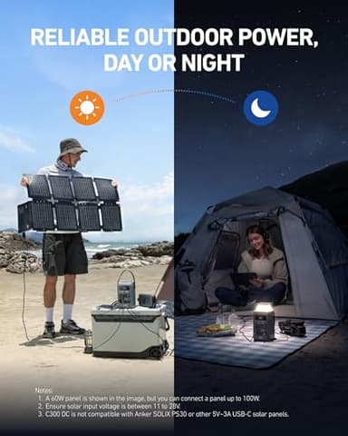 Anker SOLIX C300 DC Power Bank Station and 60W Solar Panel, 288Wh Portable Power Station, LiFePO4 Battery, 300W Solar Generator, for Outdoor, Camping, Traveling, and Emergencies - Image 5