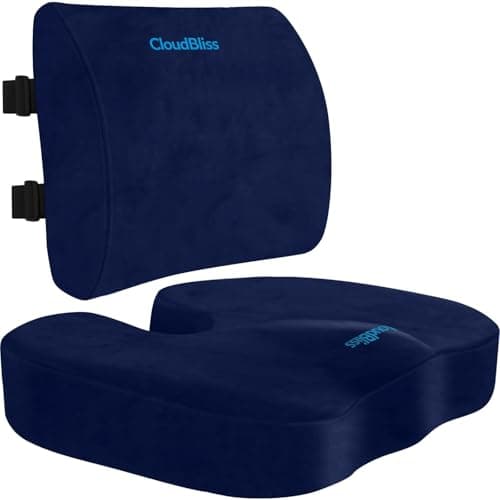 CloudBliss Seat Cushion,Office Chair Cushion,Car Seat Cushion,Lumbar Support Pillow for Office Chair,Back Support Memory Foam Pillow Coccyx Cushion for Tailbone Pain&Sciatica Pain Relief,Blue, X-Large - Image 1