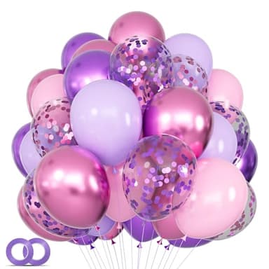 68Pcs Pink and Purple Balloons 12 Inch Metallic Purple Pink Latex Balloon Confetti ballons with Ribbons Party Balloons for Wedding Girls Birthday Baby Shower Decorations. - Image 1
