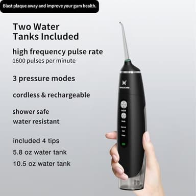 Water Flosser Equipped with Two Water Tanks for Home and Travel,3 Modes Dental Oral Irrigator,Portable,IPX7 Waterproof,Powerful Battery Life, Water Dental Flossers for Teeth (Black) - Image 2