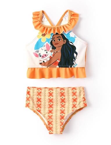 Disney Princess Moana Toddler Girls 2 Piece Bikinis Sets:Cartoon Print Swimsuits Tankini with Ruffled Top Orange 3 Years - Image 1
