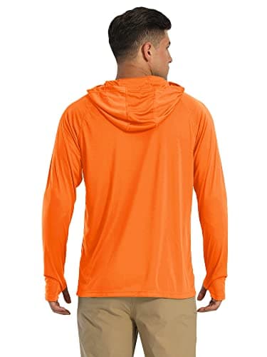 Men's UPF 50+ Hooded Long Sleeve Shirt for Fishing, Hiking & Workout - Orange - Image 2