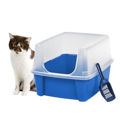 IRIS USA Large Cat Litter Box with Scatter Shield and Scoop, Open Top High Sided Cat Litter Pan, Blue - Image 7