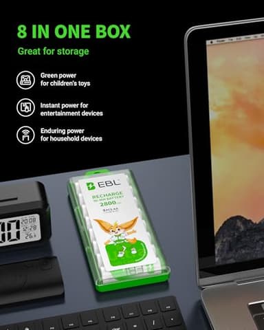 EBL Pack of 8 AA Batteries 2800mAh High Capacity Precharged Ni-MH AA Rechargeable Batteries - Image 6