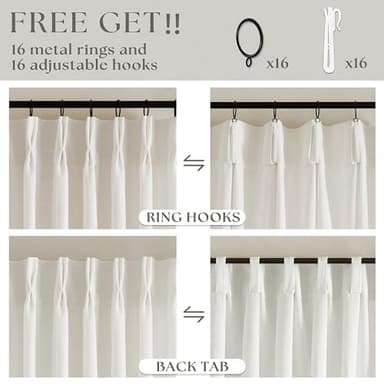 Pinch Pleated Linen Curtains 108 Inches Long for Living Room 2 Panels Set Cream Ivory Flax Double Pleated Drapes Back Tab Neutral Boho Ceiling Floor 108 Inch Window Curtains Bedroom Natural Birch - Image 5