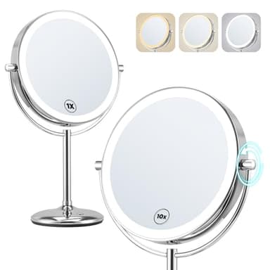 Rechargeable 10x/1x LED Makeup Mirror with Lights, Magnification & 3 Color Modes - 9 Inch, Type C Charging, 2000mAh Battery, Lighted Vanity Mirror for Desk, Magnifying Mirror for Makeup Enthusiasts - Image 1